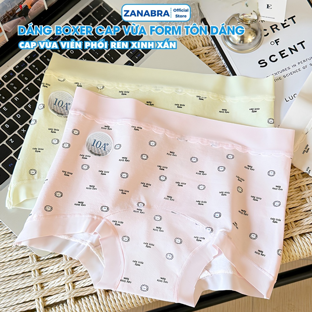 [Mẫu Mới 2026] Quần Lót Quần Chip Nữ Boxer Cotton Viền Su Tàng Hình Không Lộ Viền Đáy Lót Kháng Khuẩn 10A ZANABRA L6005
