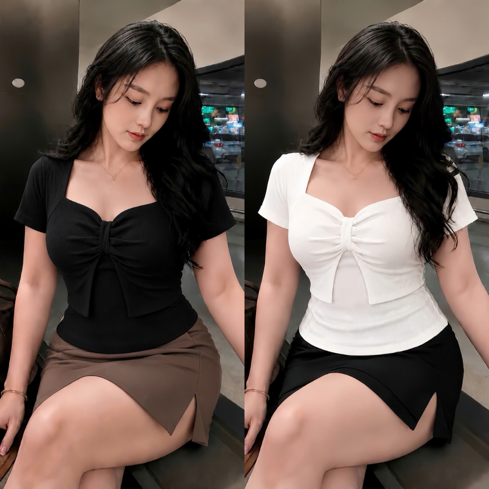 Áo Thun Kiểu Nữ Bigsize Tay Ngắn Thắt Nữ Tôn Vòng 1,Áo Croptop Nữ Tôn Dáng Chất Dệt Kim Thun Gân Mã G37