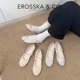 EROSSKA (Form lớn lùi 1 size) - Giày balletcore phối lưới thêu hoa dịu dàng style vintage màu hồng trắng - EL131