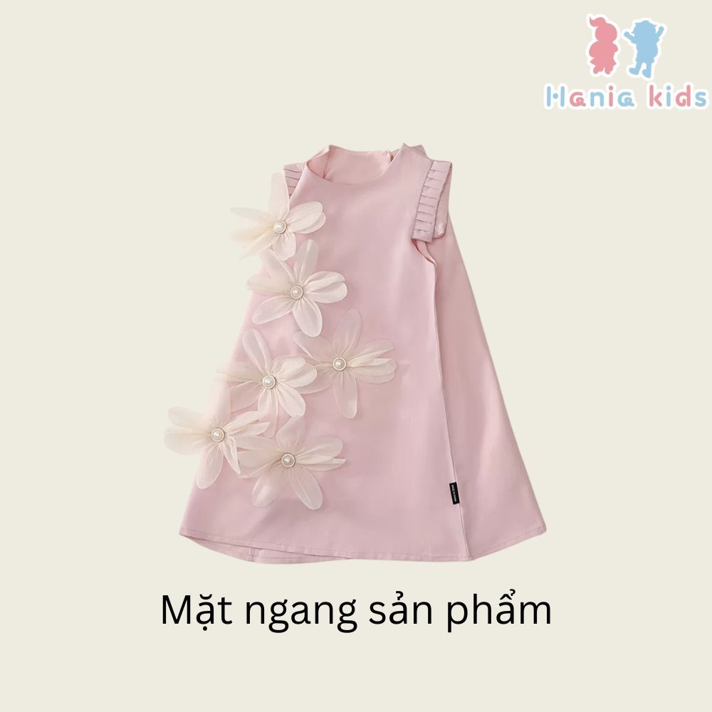 Váy Cho Bé Gái, Váy Sát Nách Thiết Kế Tiểu Thư Họa Tiết Hoa Nổi 3D Sang Chảnh Chất Liệu Cotton