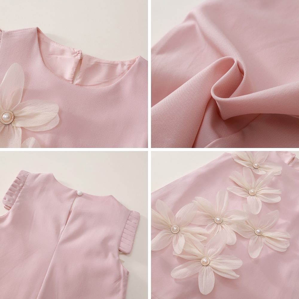Váy Cho Bé Gái, Váy Sát Nách Thiết Kế Tiểu Thư Họa Tiết Hoa Nổi 3D Sang Chảnh Chất Liệu Cotton