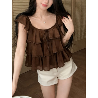 Áo tơ tầng xòe vai bèo 3 tầng buộc nơ xinh xắn LAVIAN A141