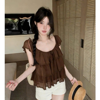 Áo tơ tầng xòe vai bèo 3 tầng buộc nơ xinh xắn LAVIAN A141