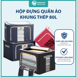 Hộp đựng quần áo khung thép 80L gấp gọn chịu lực tốt dùng cất chăn màn đồ gia đình