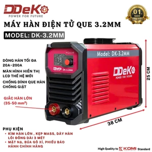 Máy Hàn Điện Tử 3Ly2 DEKO DK-3.2MM, Hàn tối đa 50 que 3.2mm liên tục, Công Nghệ INVERTER IGBT, Kềm hàn lớn, dây hàn 3M