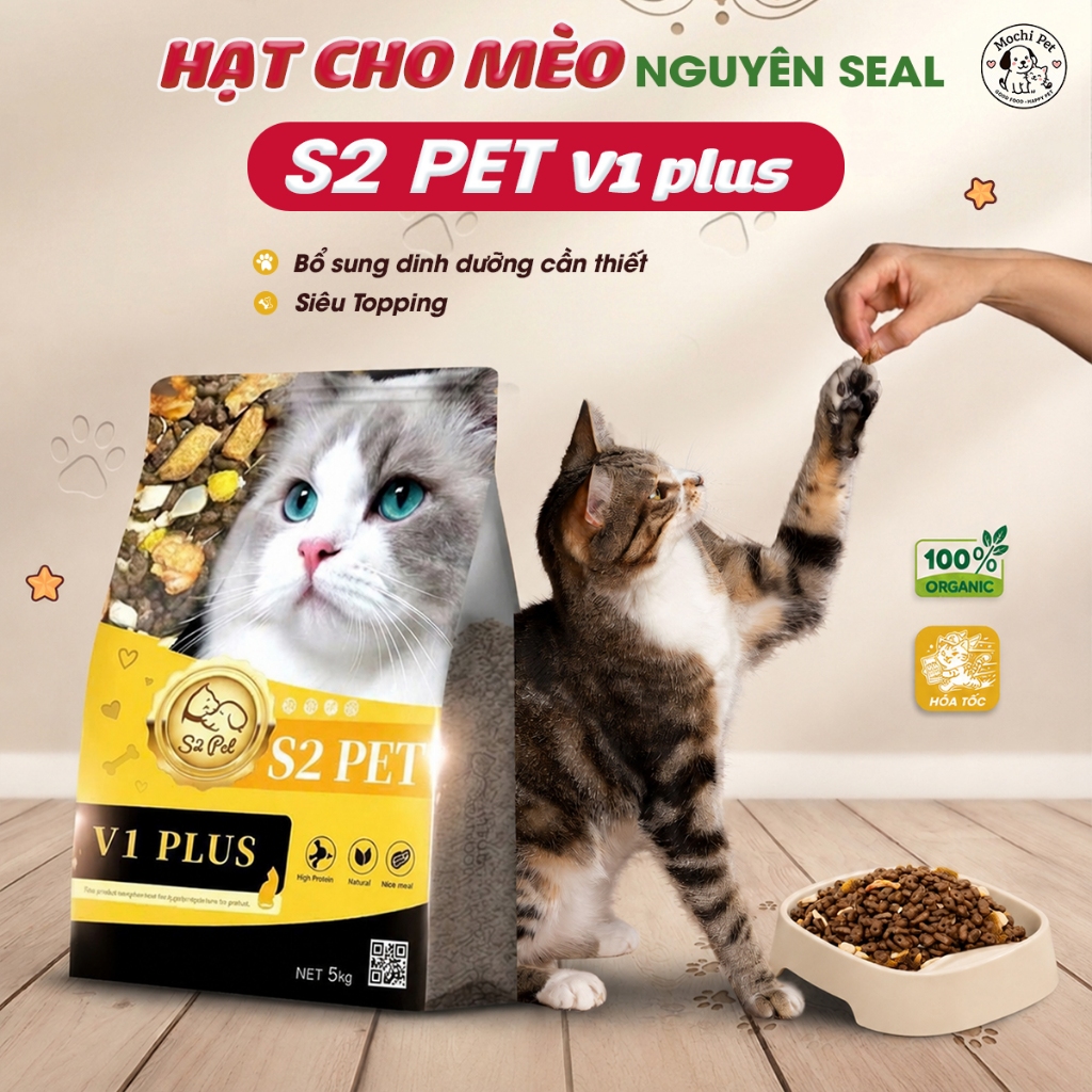 [1KG TẶNG PATE] Hạt Cho Mèo S2PET V1 V2 V3 - Thức Ăn Mèo Đạm 32%, Topping Thịt Sấy, Hỗ Trợ Tiêu Hóa & Tiết Niệu