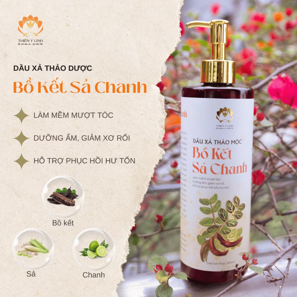 Combo Dầu gội và xả Bồ kết Sả chanh size 500ml/chai