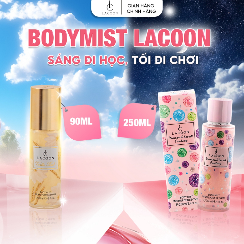 Body Mist LACOON hương Vanilla Bush - Xịt Thơm Phong Cách Nữ Tính, Mùi Hương Em Bé, Lưu Hương Lâu