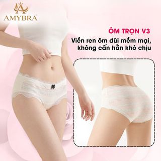 Quần Lót Nữ AMYBRA Cotton Họa Tiết Cổ Điển – Quần Chip Phối Ren Mềm Mại Thoáng Khí L6011