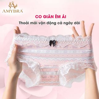 Quần Lót Nữ AMYBRA Cotton Họa Tiết Cổ Điển – Quần Chip Phối Ren Mềm Mại Thoáng Khí L6011