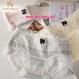 Quần Lót Nữ AMYBRA Cotton Họa Tiết Cổ Điển – Quần Chip Phối Ren Mềm Mại Thoáng Khí L6011