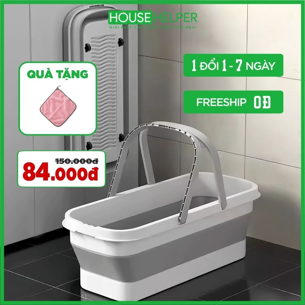 Xô đựng nước gấp gọn đa năng có bánh xe chậu gấp gọn có quai xách tiện lợi dùng cho giặt cây lau nhà 12L SOJIMOP