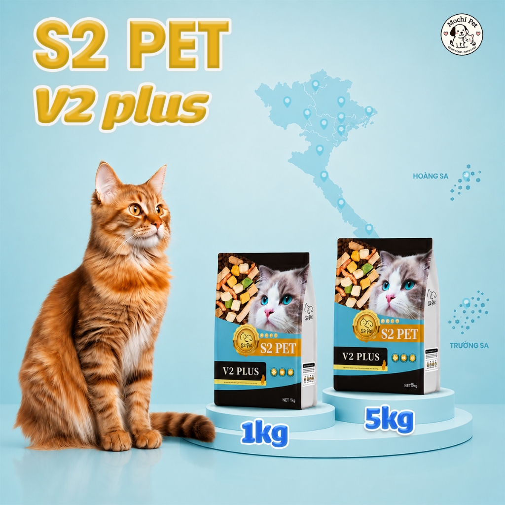 [TẶNG QUÀ] Hạt Dinh Dưỡng Cho Mèo S2 PET V2 Plus1kg - 70% Topping Thịt Sấy, Hỗ Trợ Tiêu Hóa, Giảm Búi Lông