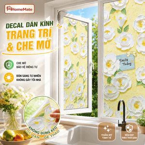 Decal Dán Kính Cửa Sổ HomeMate 3D Chống Nắng Không Cần Keo, Giấy Dán Kính Mờ Chống Nhìn Trộm Chống Nước
