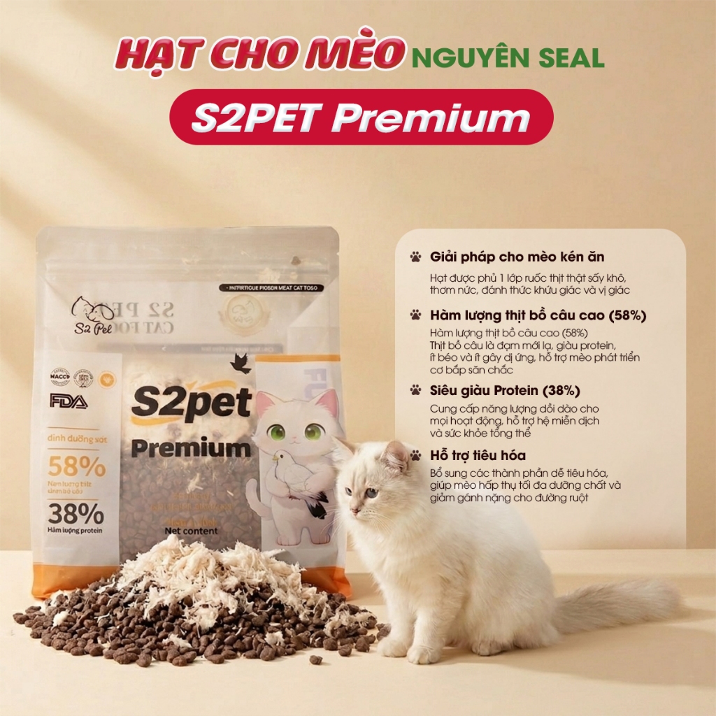 Hạt Cho Mèo S2 PET S2 Premium 1Kg Siêu Topping Ruốc Cho Mèo Mọi Lứa Tuổi