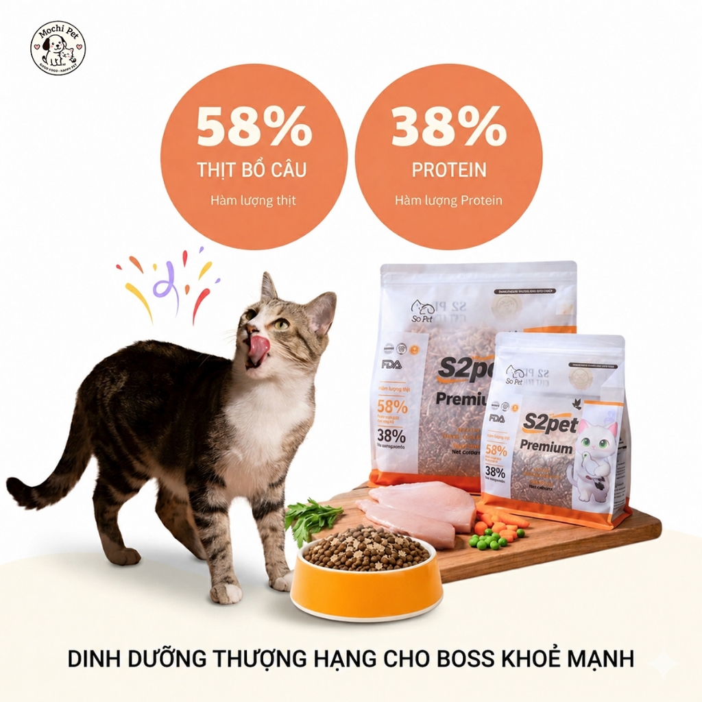 Hạt Cho Mèo S2 PET S2 Premium 1Kg Siêu Topping Ruốc Cho Mèo Mọi Lứa Tuổi