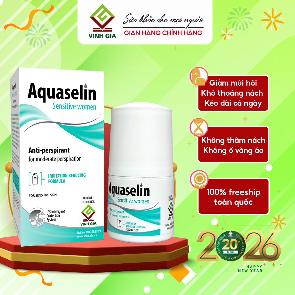 [NỮ NHẸ] Lăn Khử Mùi AQUASELIN Nữ Nhẹ Sensitive Women Giảm Mùi Hôi, Khô Thoáng Nách