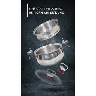 Nồi Tăng Áp Đa Năng Lock&King LK-3126 Inox 5 Lớp Có Xửng Hấp Cao Cấp