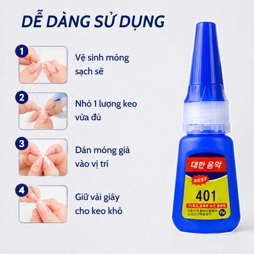 Keo dán móng 401 combo 2 chai tặng 1 chai siêu chắc nhanh khô keo gắn đá phụ kiện nail loại tốt 20g