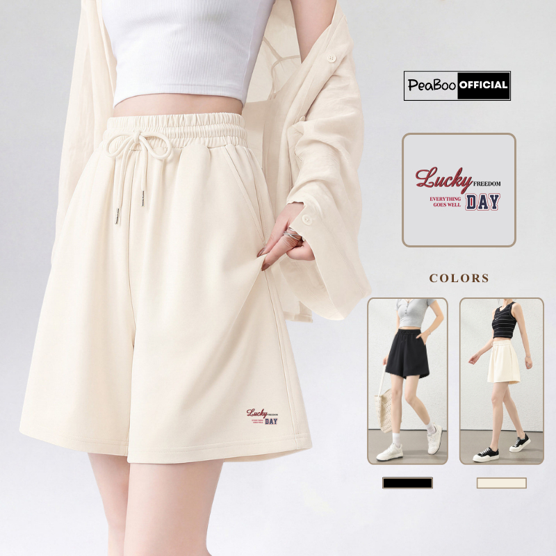 Quần Đùi Nữ, Quần Short By PEABOO Mã BST02 Luckyday Chất Cotton Thoáng Mát Dòng Cạp Chun Có Túi và Dây Thắt Năng Động