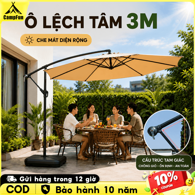 ô che nắng 3M ngoài trời xoay 360° dù gấp gọn che nắng sử dụng ngoài trời cafe sân vườn Ô Chắc Chắn