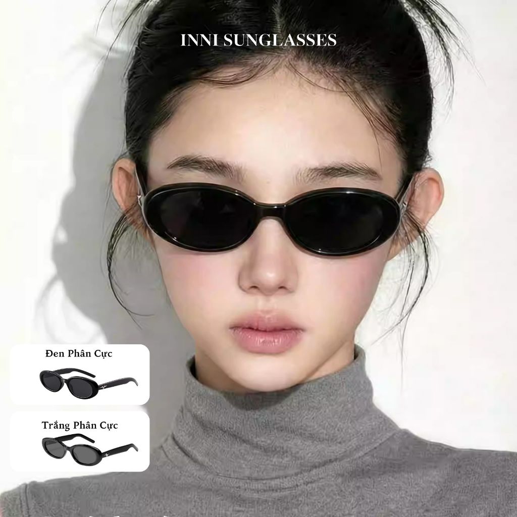 Kính Râm Oval Retro Nữ INNI 20300 Kính Chống Chói, Chống UV400, Gọng Nhựa Cao Cấp Phong Cách Vintage
