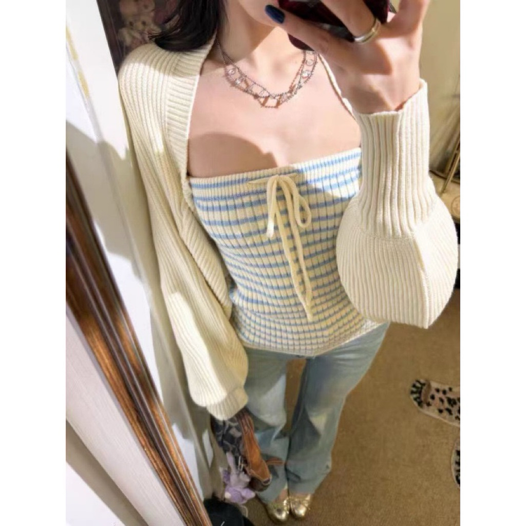 𝑺𝒔𝒖.𝑺𝒕𝒖𝒅𝒊𝒐 SET ÁO LEN ÁO QUÂY VAG CADIGAN Set Pure And Desire Nữ – Cardigan + Áo Quây, Thanh Lịch Mùa Xuân