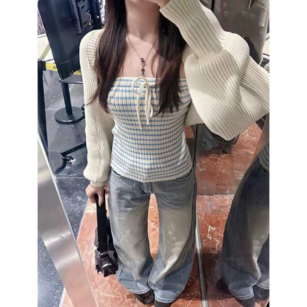 𝑺𝒔𝒖.𝑺𝒕𝒖𝒅𝒊𝒐 SET ÁO LEN ÁO QUÂY VAG CADIGAN Set Pure And Desire Nữ – Cardigan + Áo Quây, Thanh Lịch Mùa Xuân