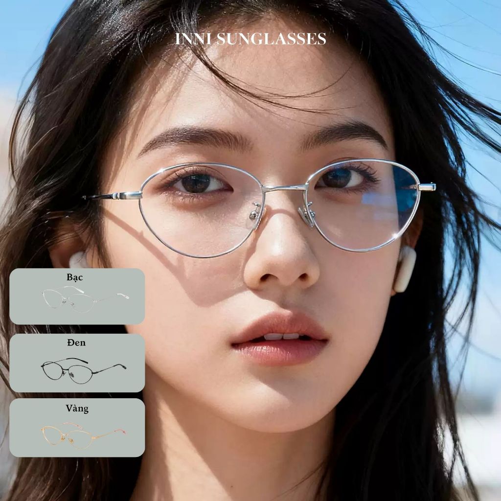 Kính cận nữ INNI kính form oval chống ánh sáng xanh, hợp mọi dáng mặt, gọng nhẹ không đau mũi 31301