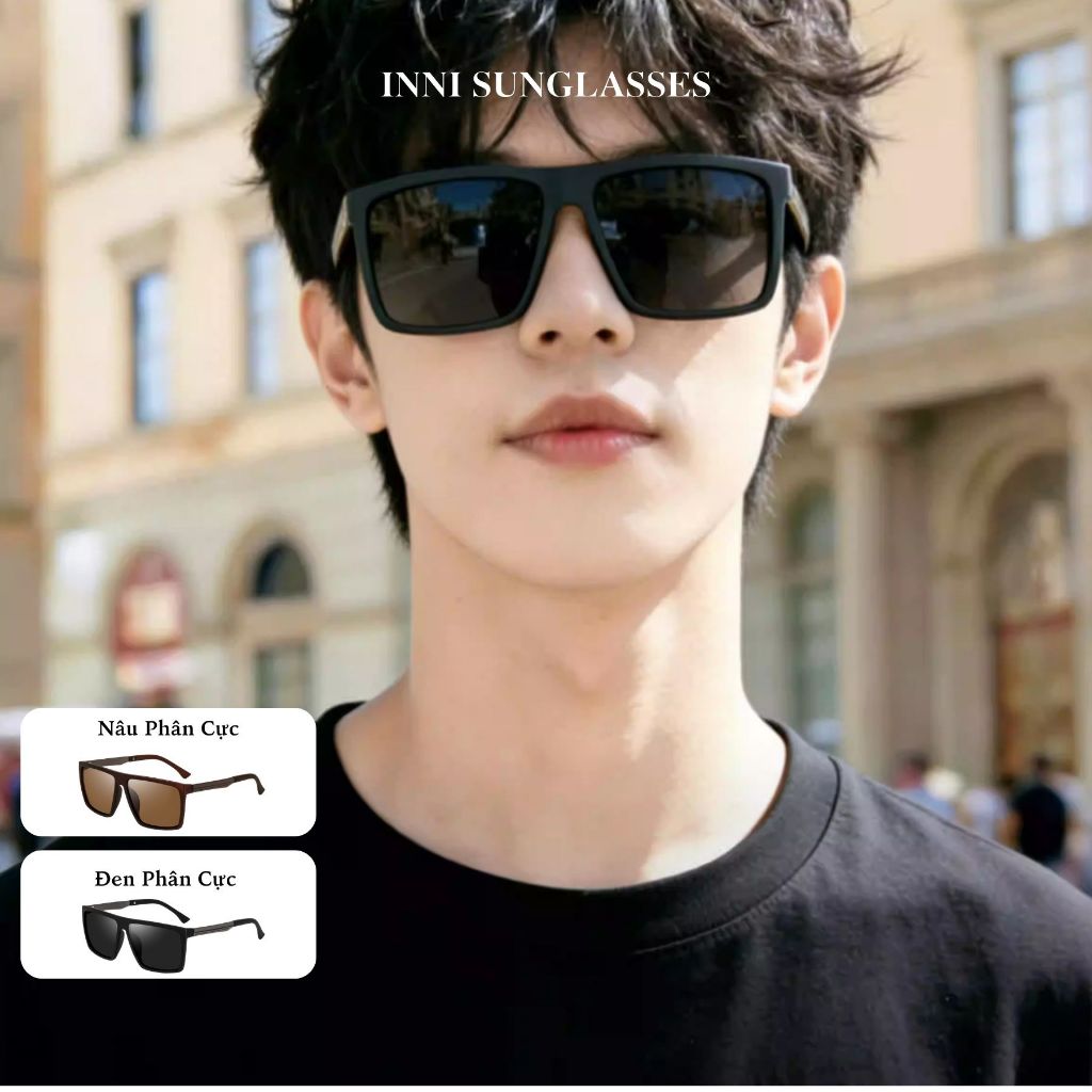 Kính Râm Nam INNI Form Vuông Nam Tính, Kính Chống Chói Chống Nắng UV, Dễ Phối Đồ Đi Chơi, Đi Biển