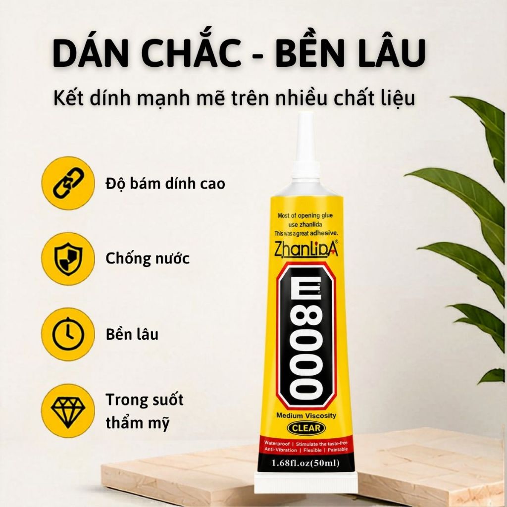 Keo dán đa năng E8000 keo đính đá dán màn hình kính phụ kiện điện thoại các chi tiết nhỏ 50ml