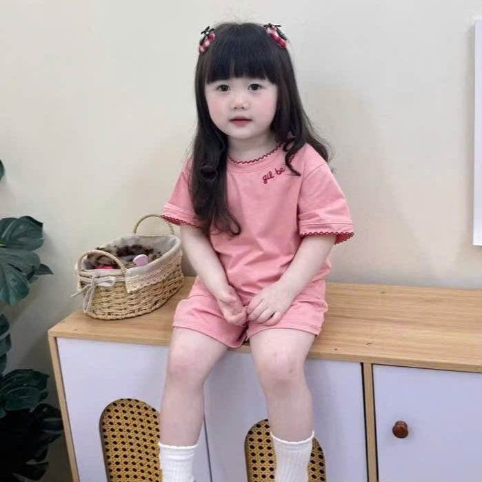 Sét Bé Gái HỌA TIẾT ZUA TRAI TIM  QC63 K.Kid Bộ Mùa Hè Cotton Mát Size 8-20kg M88