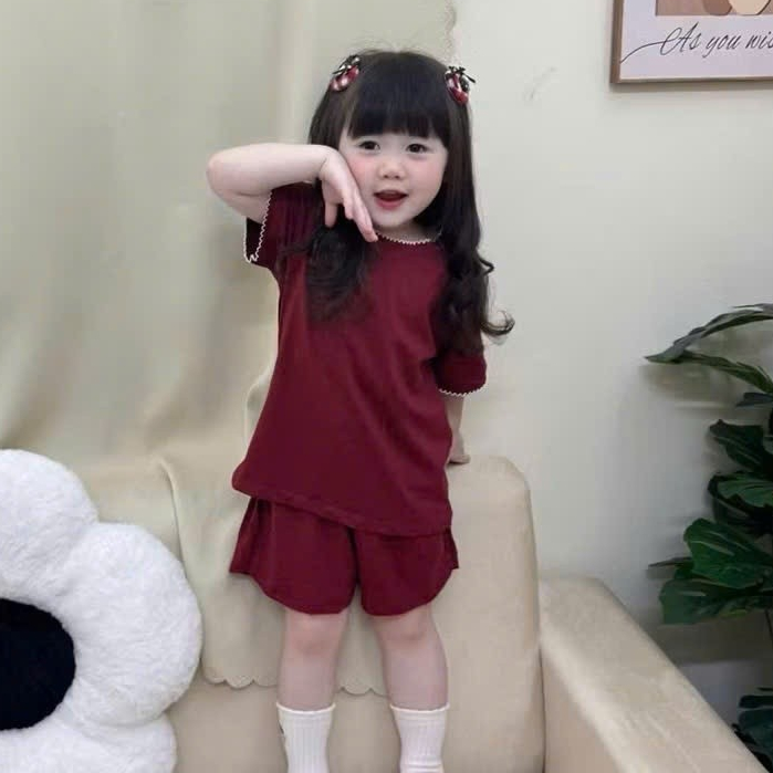 Sét Bé Gái HỌA TIẾT ZUA TRAI TIM  QC63 K.Kid Bộ Mùa Hè Cotton Mát Size 8-20kg M88