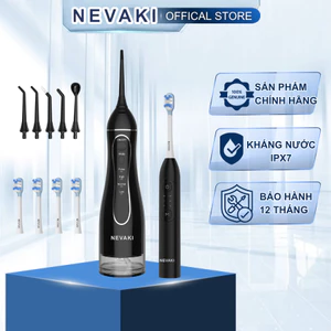 Combo tăm nước và bàn chải điện NEVAKI cao cấp vệ sinh răng miệng sạch sẽ, chống nước IPX7 bảo hành 12 tháng