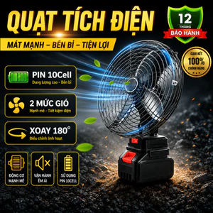 Quạt tích điện lồng sắt công suất lớn, quạt sạc tích điện sử dụng chân pin, hoạt động liên tục 4-6h