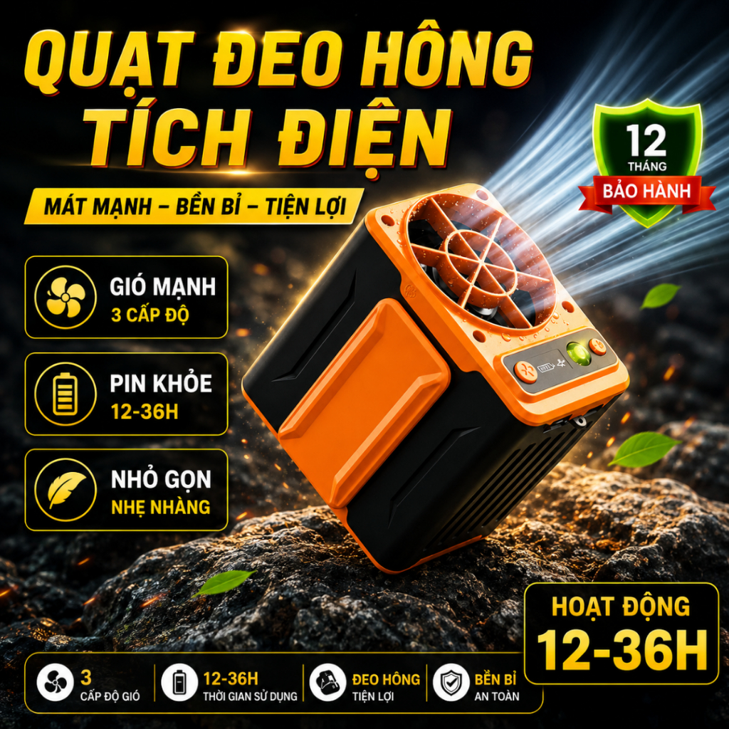 Quạt đeo thắt lưng đeo cổ F13, F17 quạt tích điện Pin dung lượng cao 10000, 15000mAh làm mát 10-12h