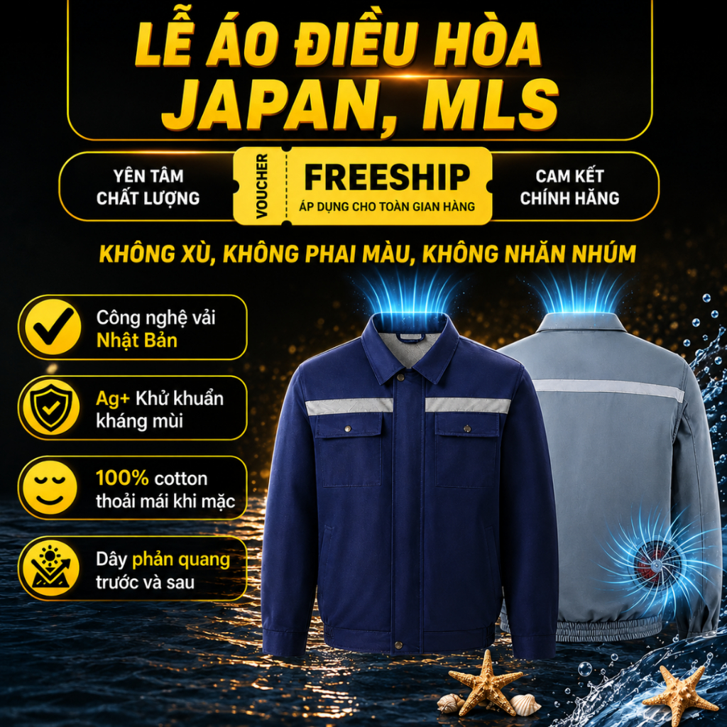 Áo điều hòa Nhật Bản lẻ áo, lẻ phụ kiện. Pin quạt áo điều hòa đủ bộ MLS, JAPAN -Bảo hành 12 tháng