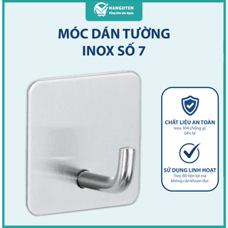 Móc dán tường inox số 7 đế vuông treo đồ không cần khoan chống nước bền chắc tiện dụng