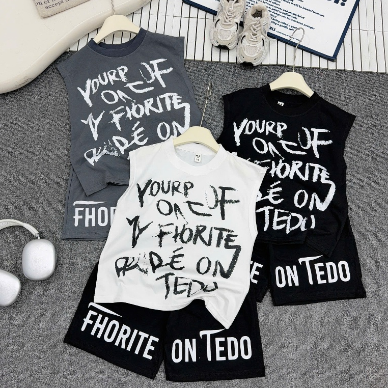 Bộ quần áo cho bé trai từ 17-60kg, 5-15 tuổi, in chữ tràn TEDO form tay hến, dáng rộng chất cotton