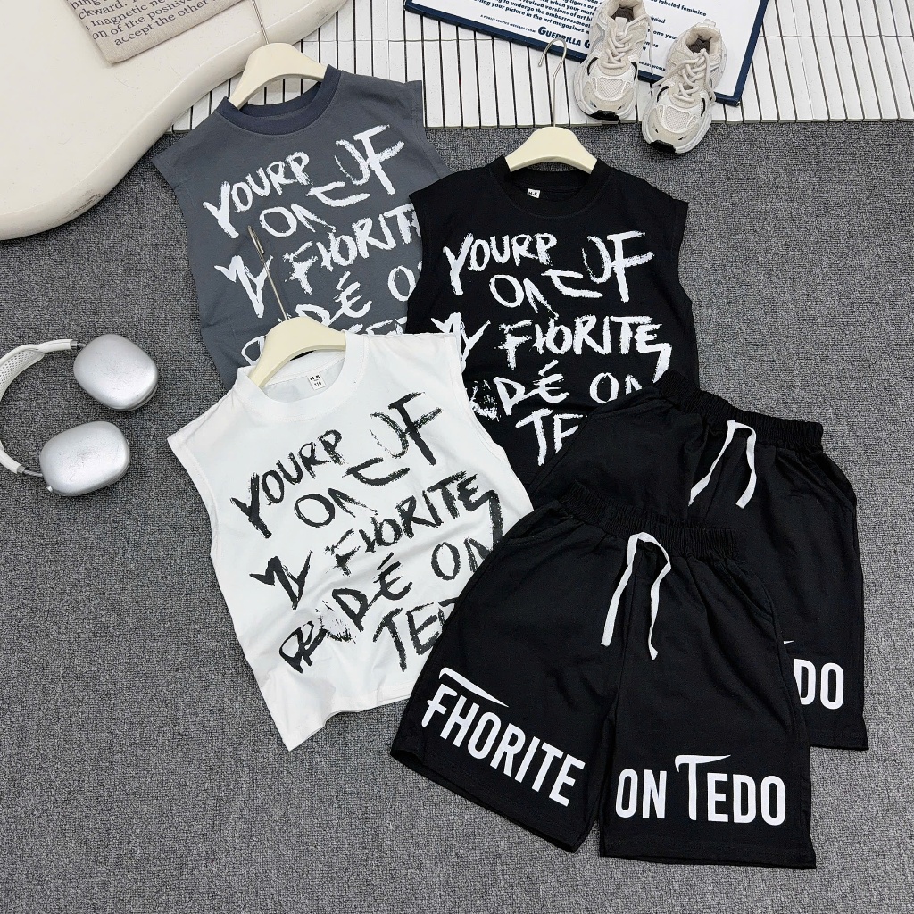 Bộ quần áo cho bé trai từ 17-60kg, 5-15 tuổi, in chữ tràn TEDO form tay hến, dáng rộng chất cotton
