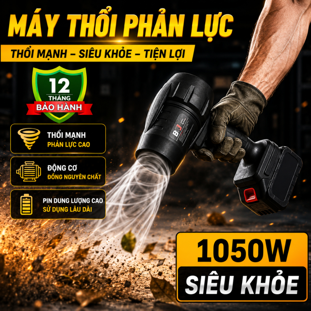 Máy thổi phản lực không dây siêu khỏe, quạt thổi turbo đông cơ không chổi than chân pin phổ thông