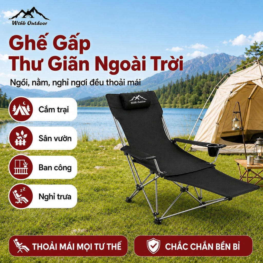 WTHB Outdoor Ghế tựa Ghế xếp ngoài trời ghế cắm trại ghế di động có thể chịu được 300kg Lưới thoáng khí