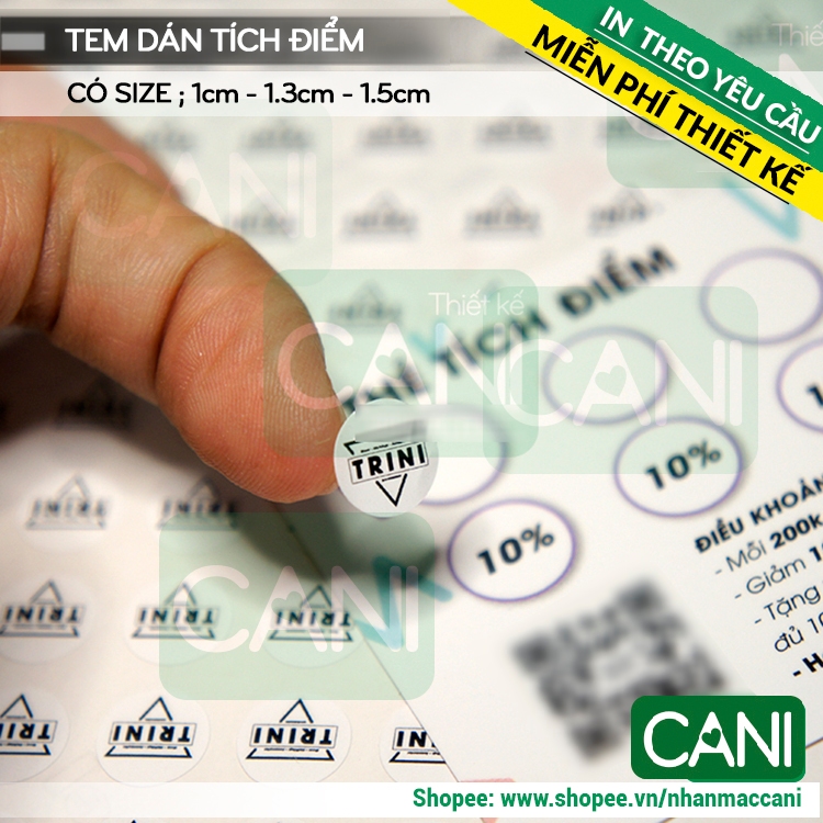 CANI_ Tem dán tích điểm in logo theo yêu cầu Tem dán trên thẻ nhãn dán thẻ tích điểm Sticker Decal giấy tem giấy