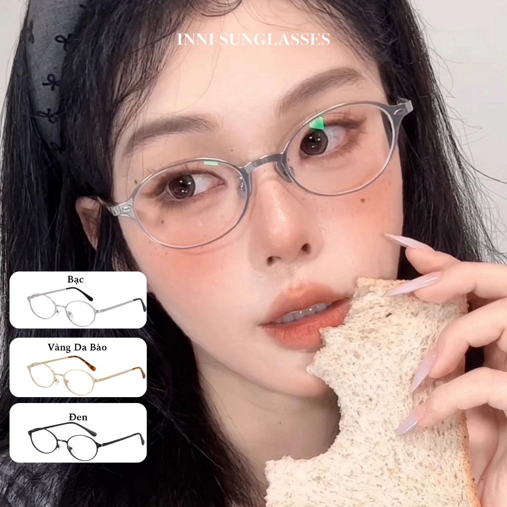 Kính mắt oval nữ INNI chống ánh sáng xanh, gọng kính hợp kim cao cấp đi học, đi làm, đi chơi 6231