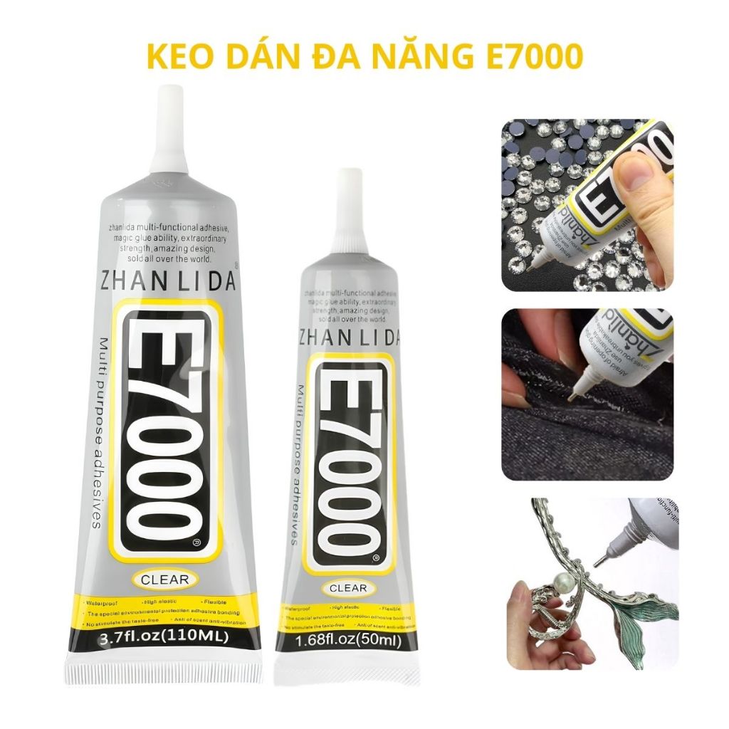 Keo dán trong suốt E7000 đính đá trang sức dán vải trang trí đồ handmade đa năng 50ml 110ml