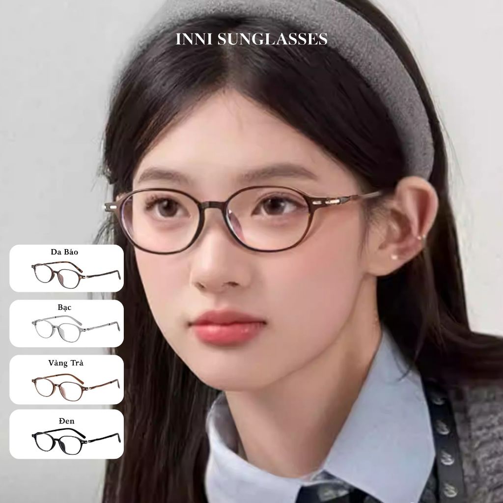 Kính Cận Thời Trang INNI Nữ Form Oval Retro, Gọng TR Siêu Nhẹ, Chống Ánh Sáng Xanh, Lắp Độ Cận 6613