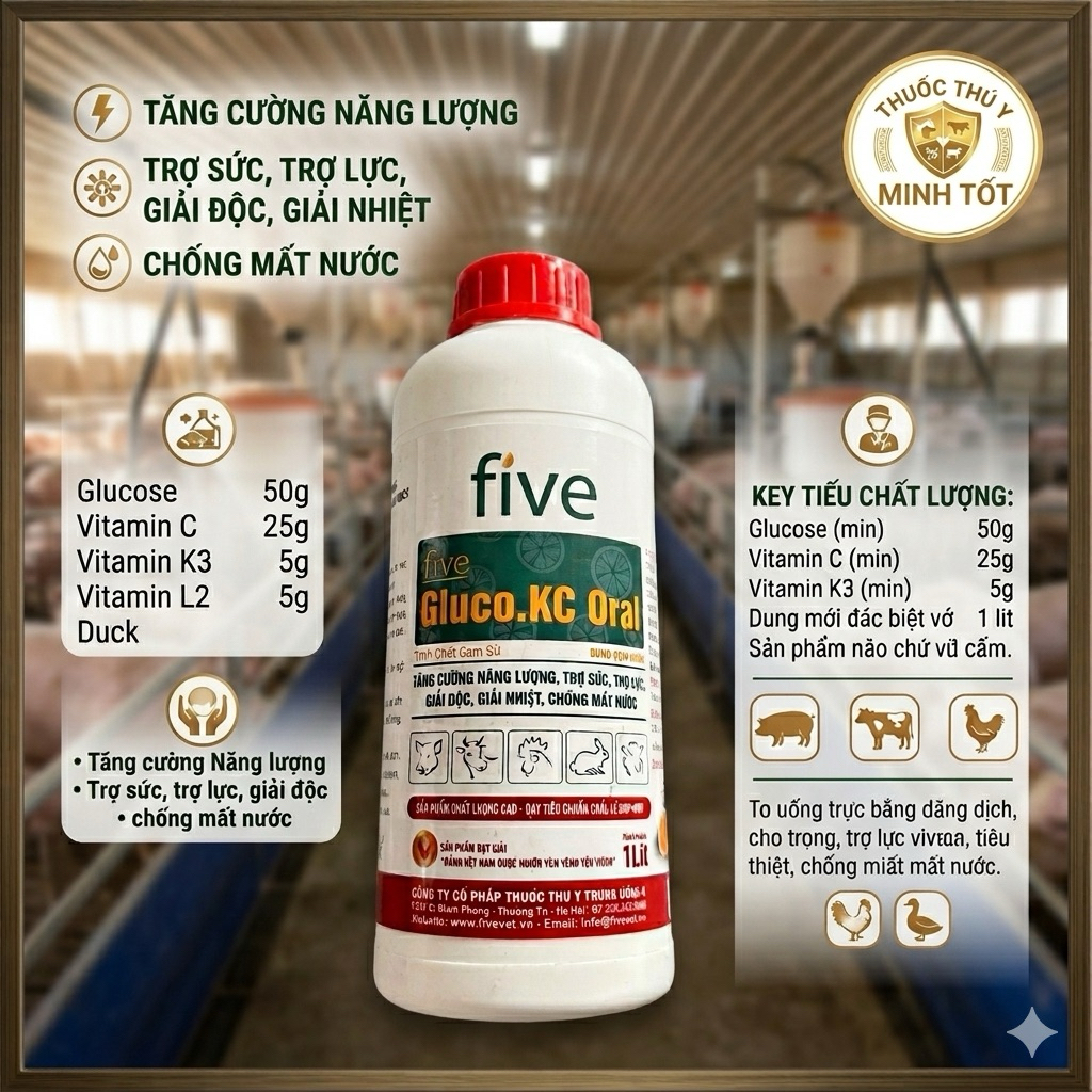 Gluco KC cam sã chai 1 lít. trợ sức, tăng lực, giải nhiệt cho thú cưng, gia súc và gia cầm