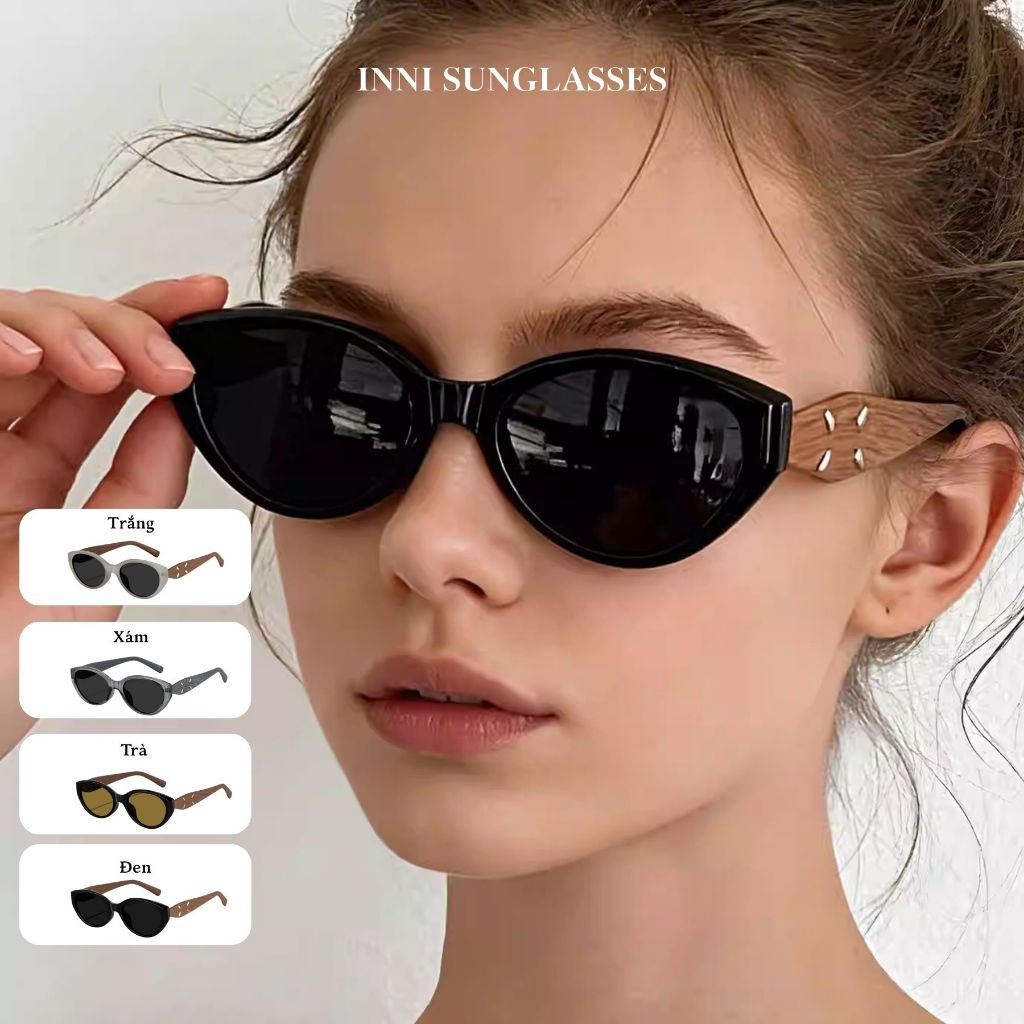 Kính Râm Mắt Mèo Nữ INNI Gọng Gỗ Chống Tia UV400, Kính Mát Đi Chơi, Đi Du Lịch 507550