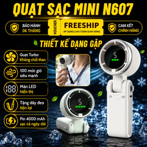 Quạt cầm tay mini, quạt không chổi than 5 tốc độ gió cực mát,quạt gập cổ có màn LED hiển thị