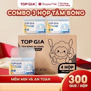 Combo 3 hộp tăm bông 4 đầu đa năng Topgia đầu bông cotton mềm mịn an toàn
